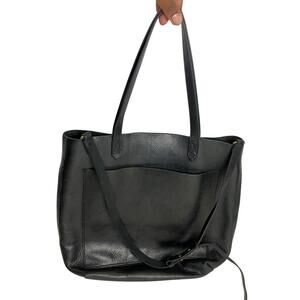 Madewell The Medium Transport Black Leather Open Tote Bag